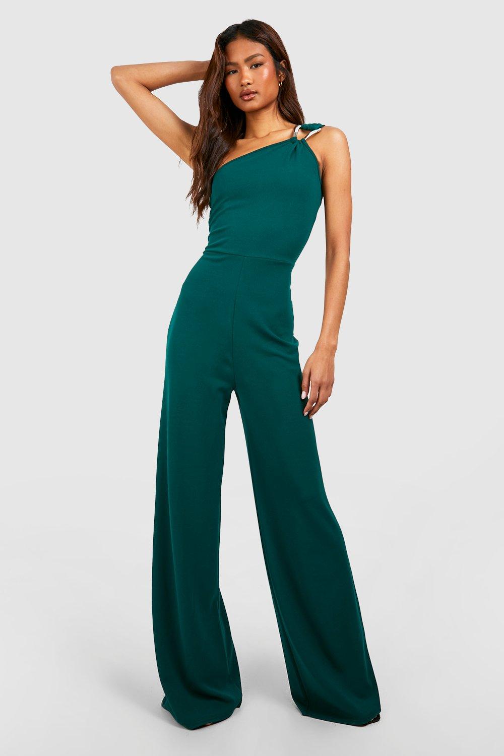 Tall Metal Trim Asymmetric Wide Leg Jumpsuit boohoo